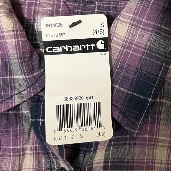 Carhartt Women's purple plaid button down shirt, new with tags - Picture 7 of 12